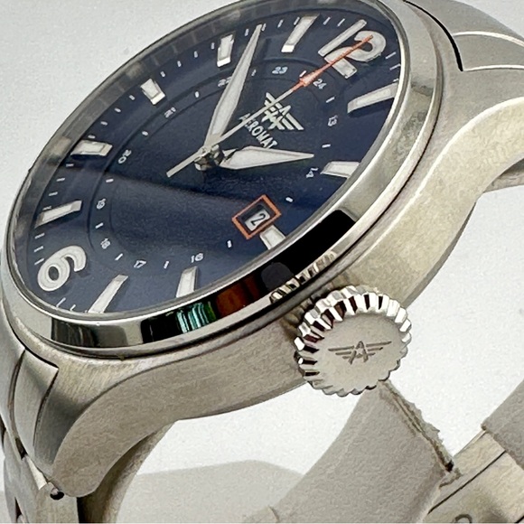 Aeromat Airspeed Azure Stainless Steel Mens 44mm Automatic Pilot Watch - Picture 4 of 7